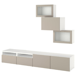 BESTÅ TV storage combination/glass doors, white Sindvik/Lappviken light grey-beige, 240x42x190 cm