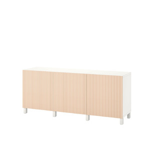 BESTÅ Storage combination with doors, white/Björköviken/Stubbarp birch veneer, 180x42x74 cm