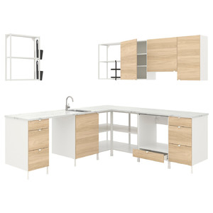 ENHET Corner kitchen, white, oak effect