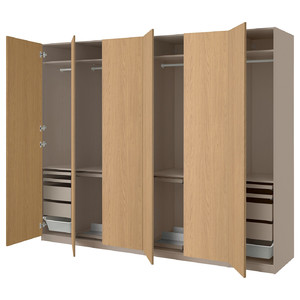 PAX / STORKLINTA Wardrobe combination, grey-beige/oak effect, 300x60x236 cm