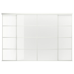 SKYTTA / FÄRVIK Sliding door combination, white/white glass, 351x240 cm