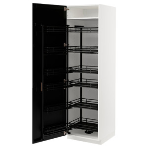 METOD High cabinet with pull-out larder, white/Lerhyttan black stained, 60x60x200 cm