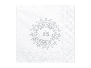 Paper Napkin IHS Holy Communion 33x33cm 20pcs, silver