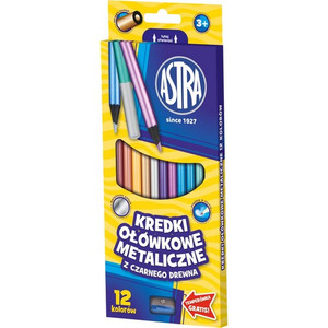 Astra Black Wood Coloured Pencils in 12 Metallc Colours + Sharpener