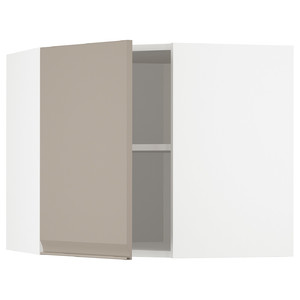 METOD Corner wall cabinet with shelves, white/Upplöv matt dark beige, 68x60 cm