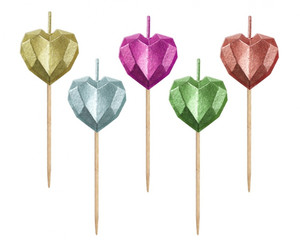 Birthday Picks Candles Hearts, metallic, 5pcs