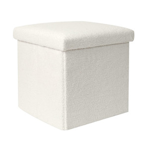 Folding Pouffe, boucle, white