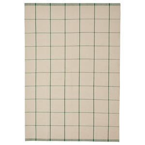 RIDSTIG Rug, flatwoven, off-white/green, 133x195 cm