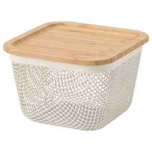 IKEA 365+ Food storage basket with lid, square metal/white bamboo, 15x15x11 cm
