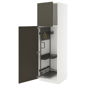 METOD High cabinet with cleaning interior, white/Havstorp brown-beige, 60x60x200 cm