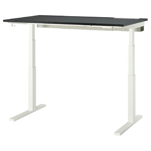 MITTZON Desk sit/stand, electric black stained ash veneer/black white, 140x80 cm