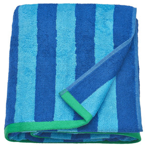 SLÅNHÖSTMAL Bath sheet, bright blue/light blue striped, 100x150 cm