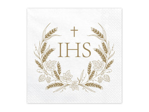 Paper Napkin IHS Holy Communion 33x33cm 20pcs, gold