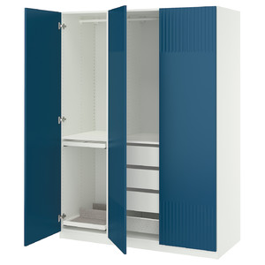 PAX / FYRUDDEN Wardrobe combination, white/blue, 150x60x201 cm