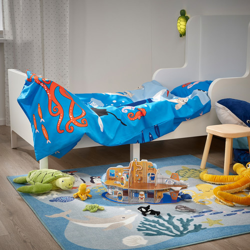 BLÅVINGAD Rug, ocean animals pattern/multicolour, 133x133 cm