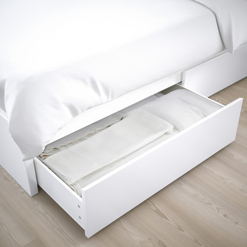 MALM Bed frame, high, w 2 storage boxes, white, 180x200 cm