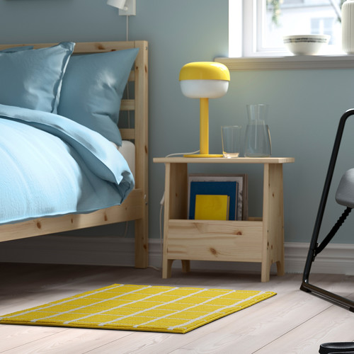 VÄNDPLATS Rug, low pile, yellow/chequered, 60x90 cm