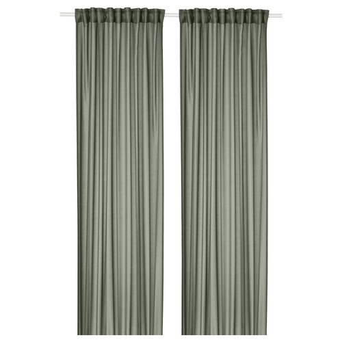 STENFRÖ Sheer curtains, 1 pair, green/with heading tape, 145x300 cm