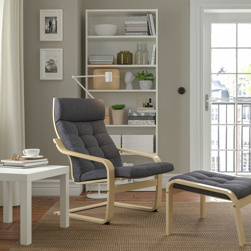 POÄNG Footstool, birch veneer/Gunnared dark grey