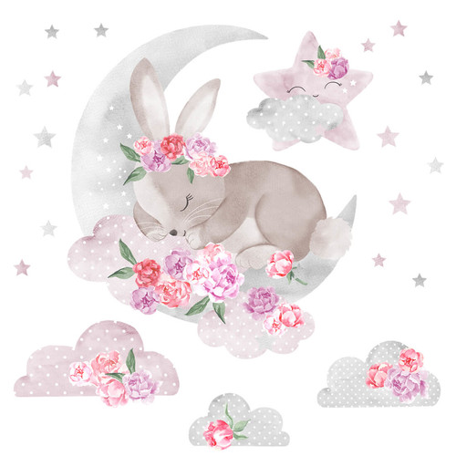Wall Sticker Set - Sleeping Rabbit Pink