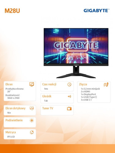 Gigabyte 28'' Gaming Monitor IPS/1ms/1MLN:1/UHD/HDMI M28U