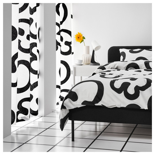 KLIPPBRÄCKA Pre-cut fabric, white/black, 150x300 cm