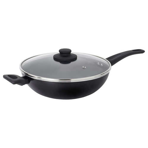 HEMLAGAD Wok with lid, non-stick coating black, 28 cm