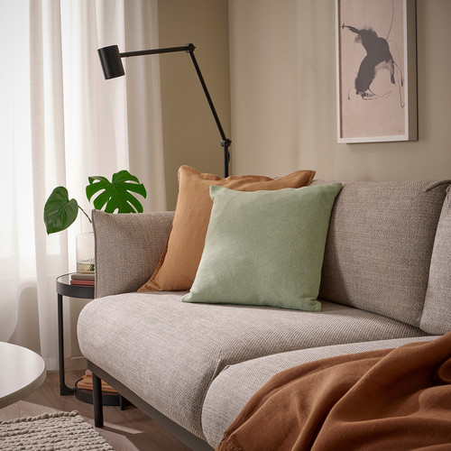 SANDTRAV Cushion, grey-green/white, 45x45 cm