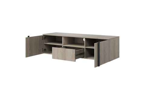 Wall-Mounted TV Cabinet Verica 150 cm, biscuit oak/black handles