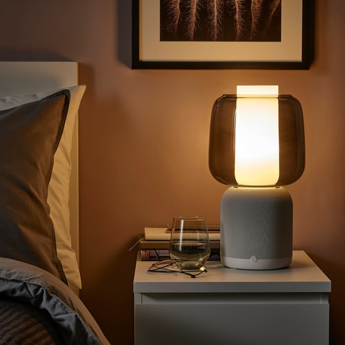 SYMFONISK Speaker lamp w Wi-Fi, glass shade, white/black