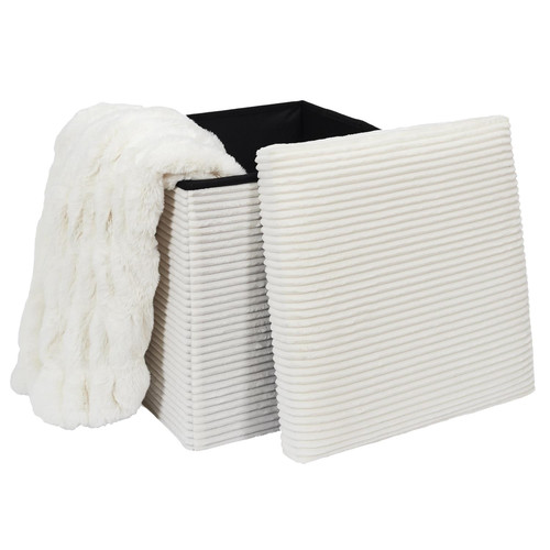 Folding Pouffe, corduroy, white
