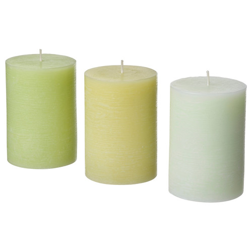 LÖVSKOGSLUND Scented pillar candle, mixed colours, 30 hr