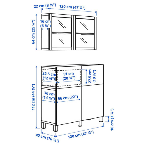BESTÅ Storage combination w doors/drawers, 120x42x213 cm