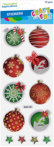 Christmas Stickers Christmas Baubles/Stars 12pcs