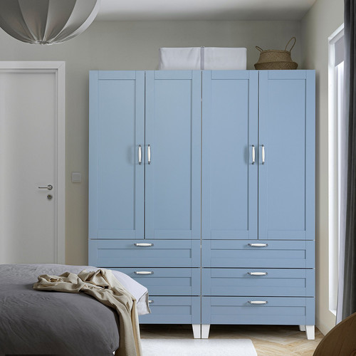 PLATSA Wardrobe with 4 doors+6 drawers, white/Sannidal blue, 160x42x191 cm