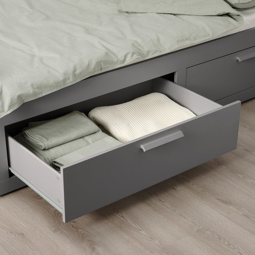 BRIMNES Day-bed w 2 drawers/2 mattresses, grey/Ågotnes firm, 80x200 cm