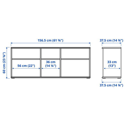 SKRUVBY TV bench, black-blue, 156x38x60 cm