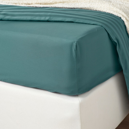 NATTJASMIN Fitted sheet, blue-green, 140x200 cm