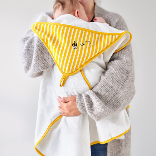 GRÖNFINK Baby towel with hood, yellow, 80x80 cm