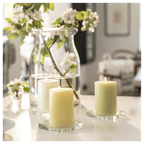 LÖVSKOGSLUND Scented pillar candle, mixed colours, 30 hr