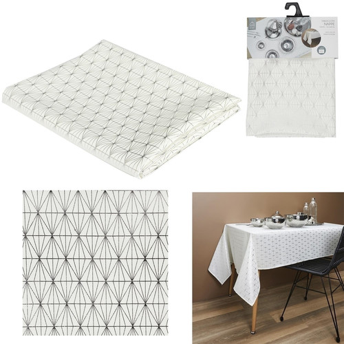Tablecloth Geometric Dore 140x250cm, white/silver