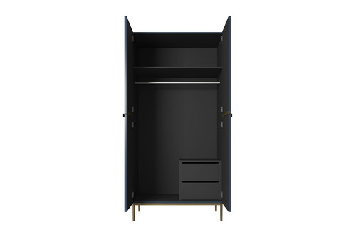 Wardrobe Nicole with Drawer Unit 100 cm, dark blue, gold legs