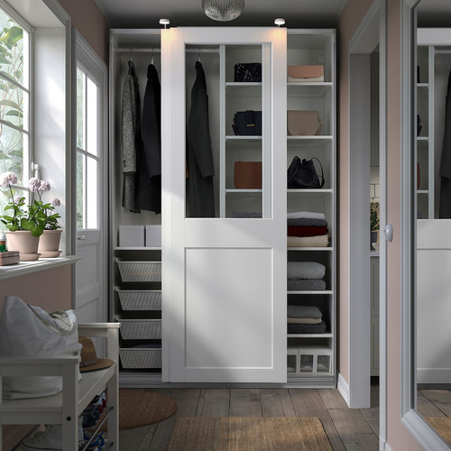 PAX / GRIMO Wardrobe combination, white/clear glass white, 150x66x236 cm