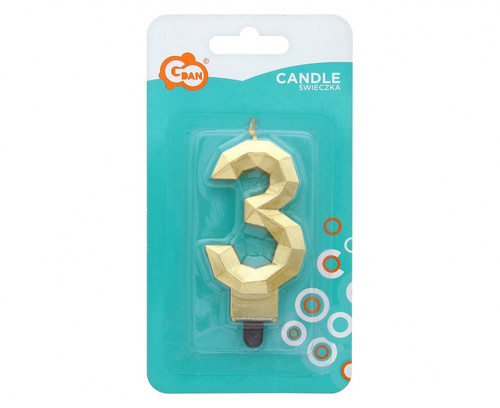 Birthday Candle 3 Diamond 7.6cm, gold