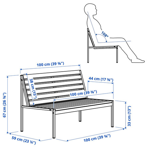 JOLPEN 2-seat sofa, outdoor, white/grey, 100x59x67 cm