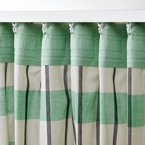 GLANSHAGTORN Curtain, 1 piece, green white/black, 300x250 cm