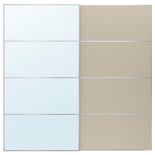 AULI / MEHAMN Pair of sliding doors, aluminium mirror glass/double sided grey-beige, 200x201 cm