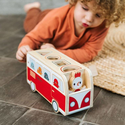 LILLIPUTIENS Wooden Bus Sorter with 4 Paulette Chickens 12m+