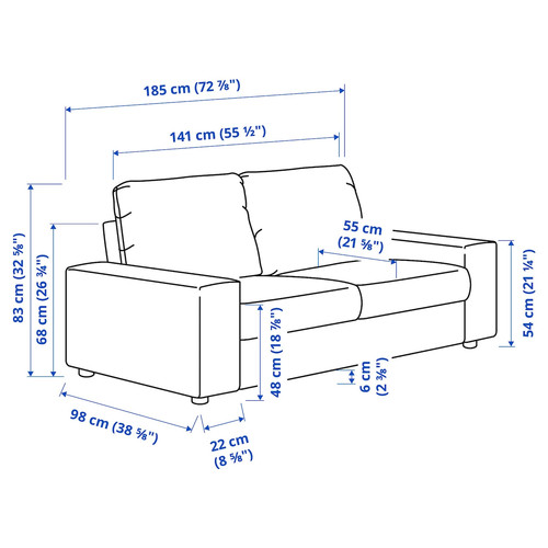 VIMLE 2-seat sofa, with wide armrests/Saxemara light blue