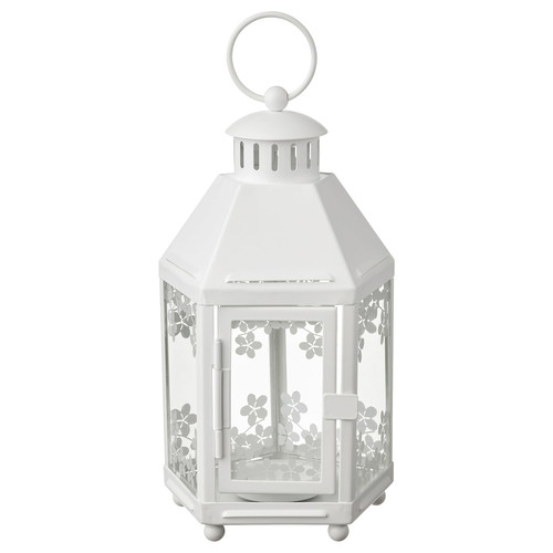 KRINGSYNT Lantern for tealight, in/outdoor, white, 21 cm